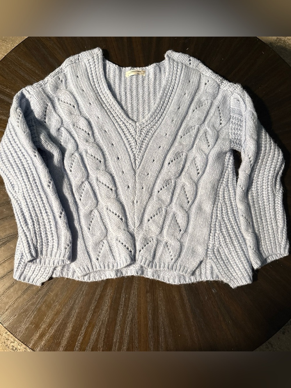 Anthropologie Pale Blue Cable V-Neck Sweater